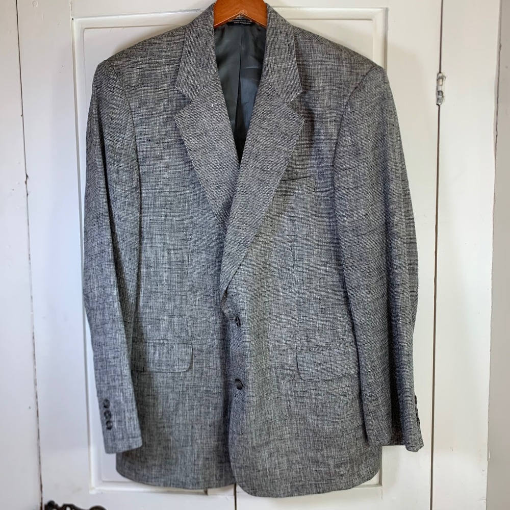 TravelSmith Mens 42R Silk Blazer Sport Coat Black White Textured Two Button 8815
